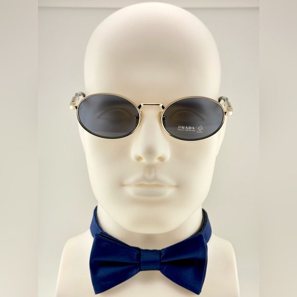 Prada Logo Sunglasses SPR65Z Pale Gold Acetate Frame With Gray oval Lens UNISEX! - Picture 2 of 15